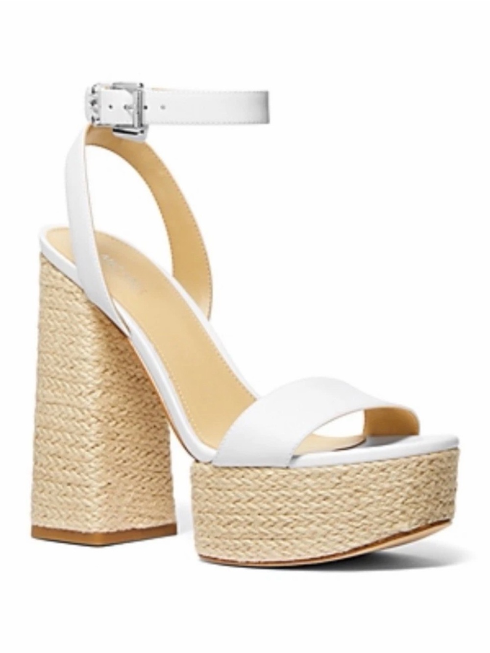 MICHAEL Michael Kors White Leather Platform Espadrille Heel Sandals